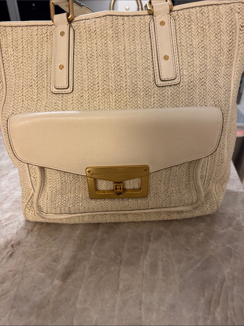 Marc by Marc Jacobs Cream Woven Tote with Front Pocket